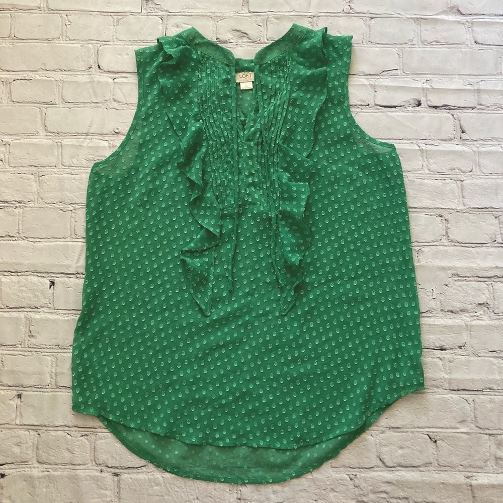 Loft Outlet Green Ruffle Tank Top Blouse
